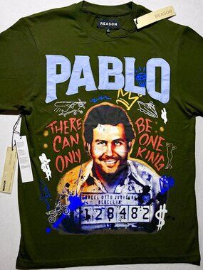 Reason Pablo Escobar Graphic T Shirt Mens L Olive Green Streetwear NWT